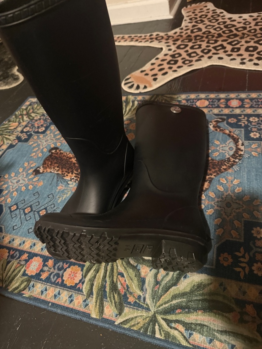 UGG Black Matte Tall Rain Boots with Logo Button - Picture 3 of 3